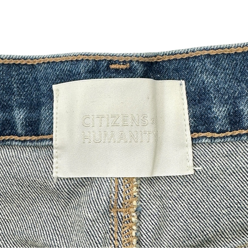 Citizens of Humanity Beatnik Mid Wash Frayed Classic Blue Denim Jean Mini Skirt - Picture 9 of 12